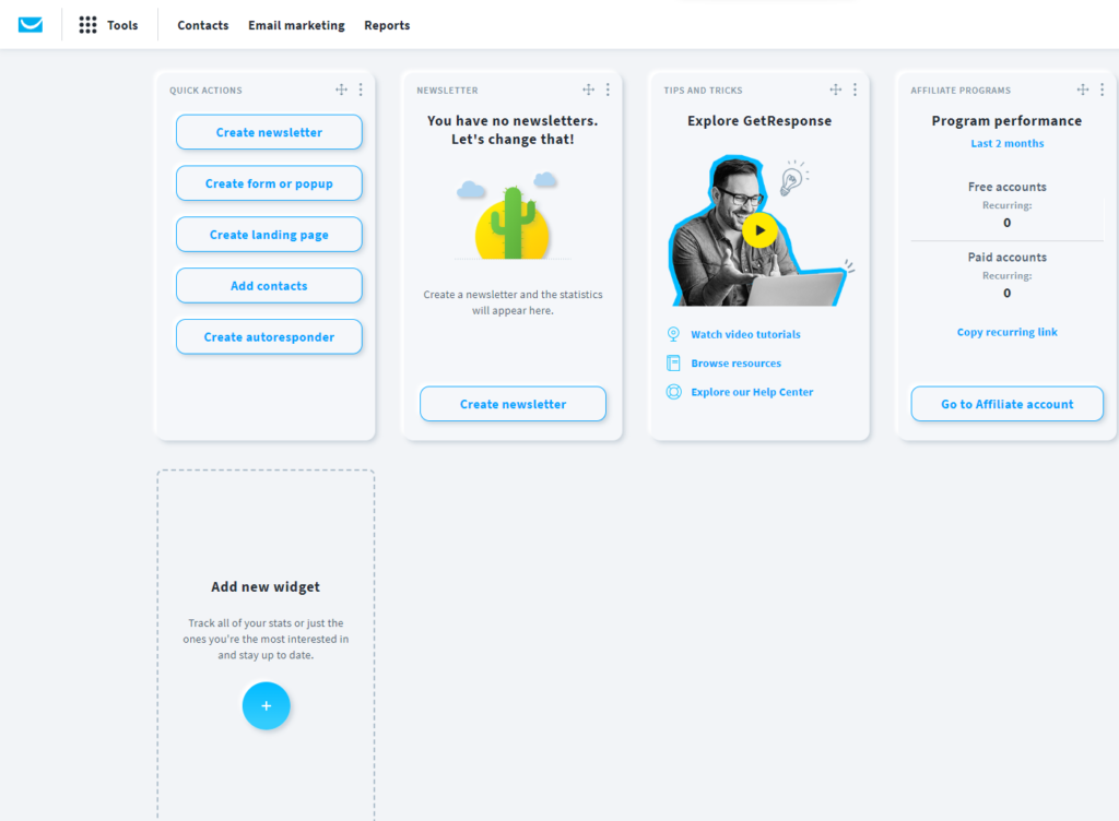 Getresponse Email Marketing: Getresponse Dashboard