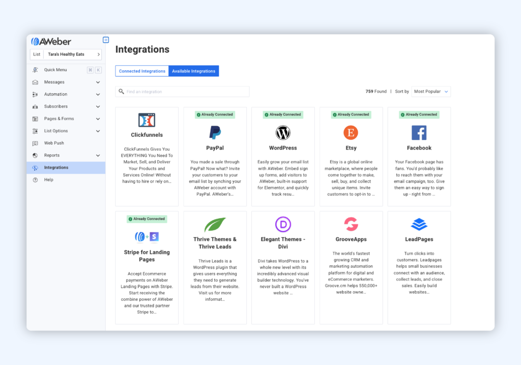 AWeber Review: Integrations